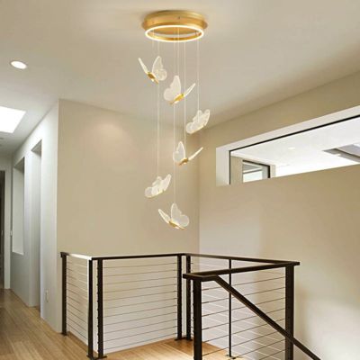 Modern Stairs Chandelier Acrylic Butterfly Shape Duplex Living Room Dining Room LED Stairs Light Pendant Hanging Lamp