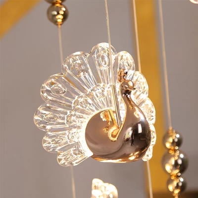 Duplex spiral staircase pick up empty chandelier Peacock wedding LED ceiling lamp chandelier acrylic decorative hanging lights for the stage and hotel
