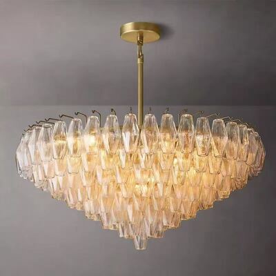 Glass Chandelier Metal Amber Diamond Glass Postmodern Art Deco Luxury Living Dining Room Villa Hotel Project Waterfall Lamp