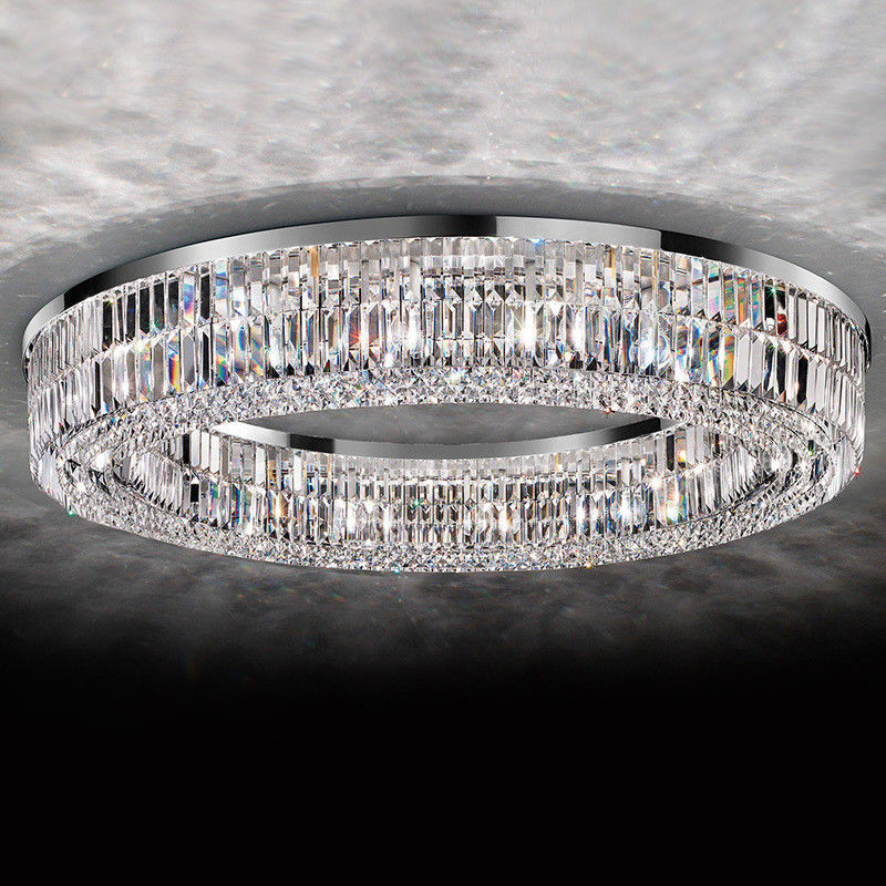Square Round K9 Crystal Flush Mount High Ceilings Chandeliers ODM