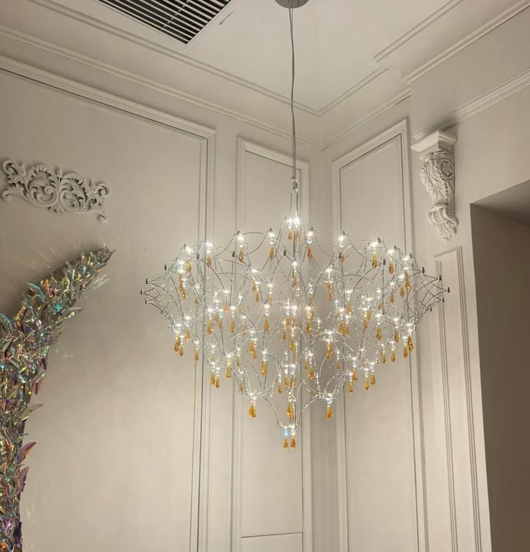LED Crystal Raindrop Chandelier for Hotel Lobby Large Living Room Decorative Hanging Lamp