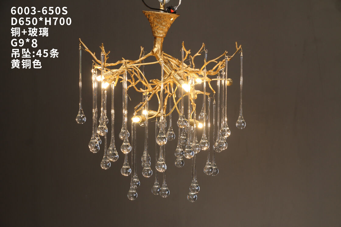 Unique Design Art Indoor Deco Luxury Custom Raindrop Gold Copper Tree Hotel Dining Room Hanging Pendant Lamp Chandelier