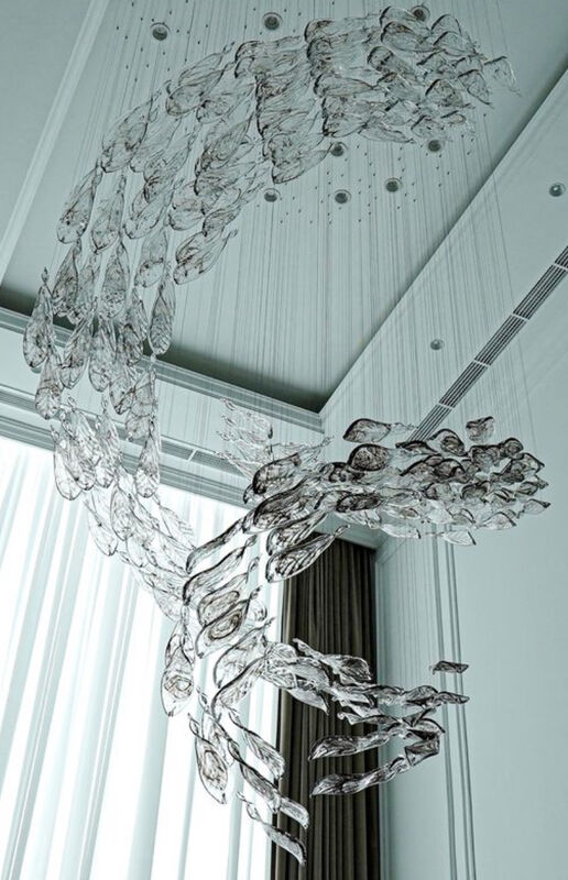 Creative Hotel Lobby Villa Banquet Hall Engineering Crystal Custom Lamp Decoration Spiral Glass Leaf Accessories