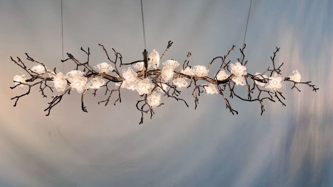 Modern Retro Handmade Glass Plate 8-Light Branch Pendant Chandelier with Antique Brass Finish
