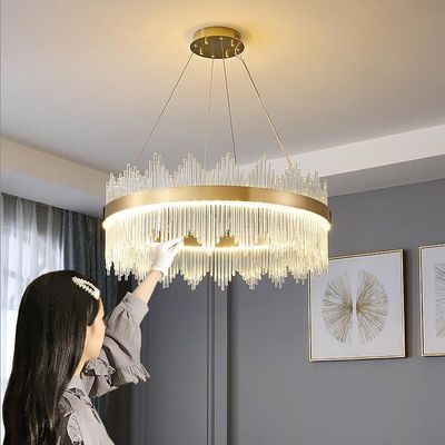 3000K ila 6500K Modern Lüks Tavan Işıkları Pirinç Altın Kristal Avize Çift Çerçeveli