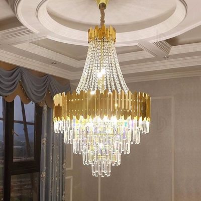 E12 Pas geçirmeyen Modern Kristal Lobisi Lustre Brushed Gold Yemek Odası Lustre ISO9001