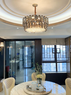 E14 dumanlı gri kolye ışığı pas geçirmez modern kristal şamdan tavan lambaları