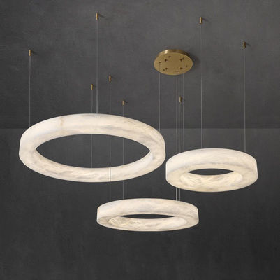 Nordic Led Modern Ring İspanyol Alabaster Taş Bakır Kolye Lamba Salon için Işık Çanı