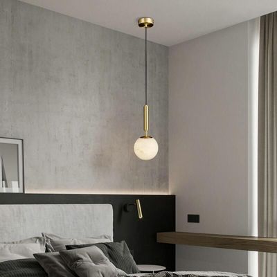 İskandinav Modern Otel Işığı Bakır Çanakkale Lamba Beyaz Cam Topu LED Kolye Işığı