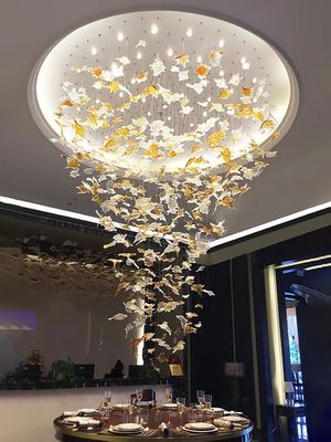 Büyük Şamdanlar Yüksek Tavanlar Düzlük Restoran Masası El yapımı Murano Cam Işığı İç mekan Işık Ağaç Yaprak Şamdanı