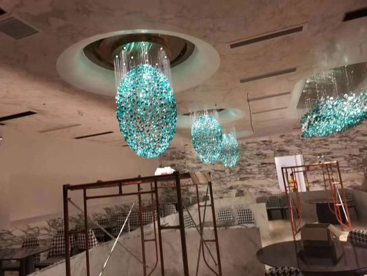Otel Kristal Çanakkale Bar Oturma Odası Büyük Mühendislik Işık Yeşil Şeffaf Taş Cam Lamba Özel Lamba