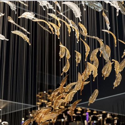 Toptan Satış Modern Lüks Çiçek Yaprağı Şekilli Sarı Kristal Üflenmiş Chihuly Murano Cam Şamdanları Parçalar Otel Tavan Dekorasyonu