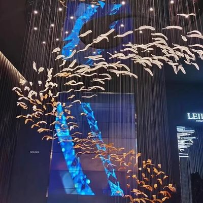 Proje Özel Otel Lobisi Villa Alışveriş Merdivenleri Asılı El Fırlatılmış Cam Tüy Yaprak Led Lustre Pendant Light