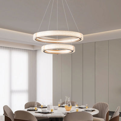 Modern İskandinav Kristal Lustre Yaratıcı Çift Yüzük Asılı Lustre Hafifletilebilir 3CCT LED Kum Demir Akrilik Büyük Oda Dekorasyonu