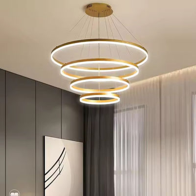 Modern LED Lamba Yemek Odası Yuvarlak Lamba Işık 4 Yüzük Düzenlenebilir Anodizasyon Lamba Asılı Lamba