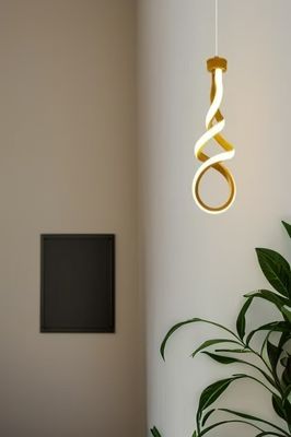 Modern LED kıvrımlı alüminyum şamdanı kesilebilir mutfak yemek odası tek asılı lamba alüminyum ve silikon altın LED şamdanı