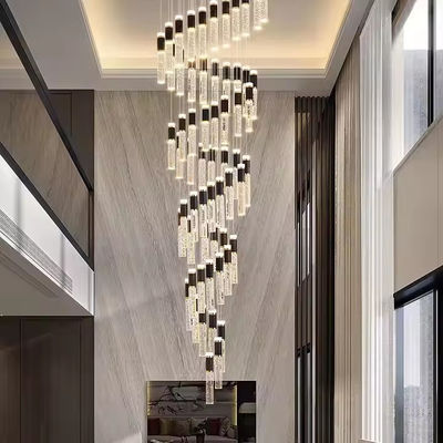 Güzel Kristal Villa Döner Merdiven Kolye Işığı Modern Basit Otel Oturma Odası Dupleks Şamdan Led Merdiven Işığı