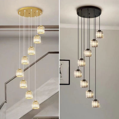 Villa Hollow Iron Chandelier Altın/Siyah Modern Minimalist Kristal Merdiven Işığı Döner Tasarımla