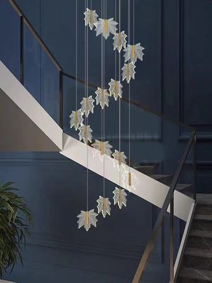 Modern Led Basit Sanat Yaprak Akrilik Çanakkale Altın Ev Otel Merdiven Yemek Dekore Kolye Işık