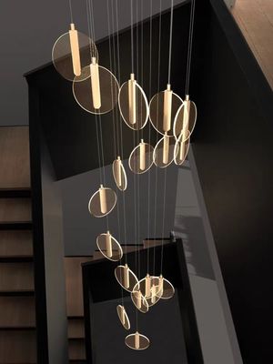Yüksek Tavanlı Villa Merdiven Led Çanakkale Spiral Merdiven Yuvarlak Pasta Akrilik Asılı Çanakkale Modern Ev Lambaları