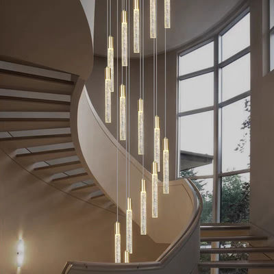 Modern lüks iç mekan otel merdiven asma lambası Altın / Siyah Kristal Çubuk Tasarımı