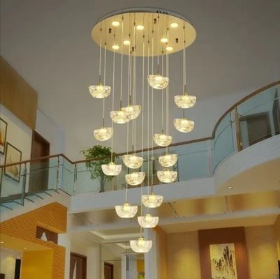 Dupleks bina oturma odası lambası yaratıcı ingot kristal villa asma ışık sarmal merdiven uzun lamba