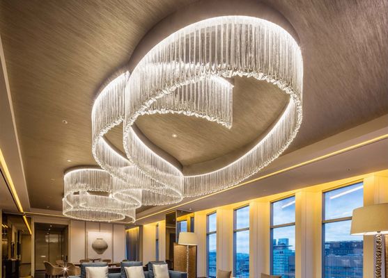Özel Büyük Lüks Otel Projesi Banket Salonu Restoran Lobisi Kristal Çubuk Led Tavan Şamdanı