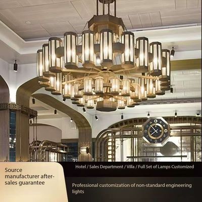 AC 85-265V Voltaj Modern İç mekan aydınlatması Çinli basit metal bakır sıcak kap restoranı için büyük foyer şamdanı