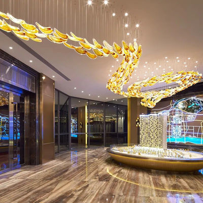 Standart olmayan Proje Otel Lobisi Kulüp Altın Cam Asılı Dekorasyon Otel Banket Salonu Dekoratif lambalar