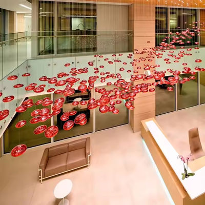 LED Kristal Lamba Modern Büyük Lamba Kırmızı Cam Topu Balık Çubuğu Özel Otel Mühendisliği Kolye Işık Düzensiz Işık