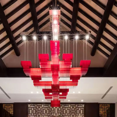 Özel Çin Restoranı Çandelier Modern Stil Yaratıcı Akrilik Kare Merkezi Dikdörtgen Çandelier
