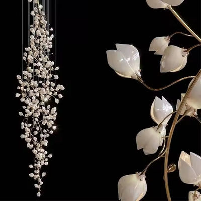 Modern Beyaz Magnolia Yaprakları Seramik Dal Ağacı LED Pendant Light Proje Pendant Lamp For Living Room Hotel Lobby Staircase