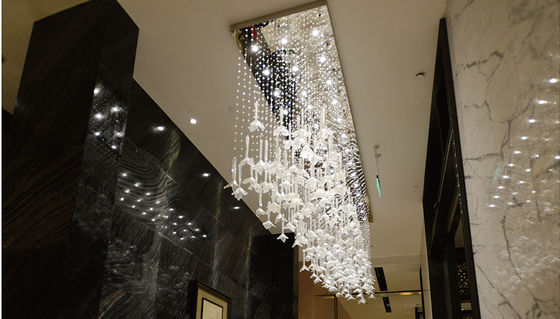 Özel otel lobisi şamdanı Petal Pendant Dikdörtgen Kristal Dizi Yaratıcı LED Kristal Tavan Şamdanı