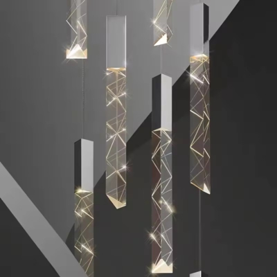 İskandinav Dubleks Yeni Modern Yemek Odası Villa Oturma Odası Uzun Yağmur Damlası Merdiven Led Avize