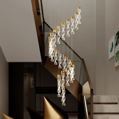 Modern Dekorasyon Akrilik Oturma Odası Restoran Staggered Modern Yüzük Kristal Çanakkale Parlak Pendant Işık