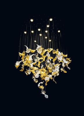 Modern Büyük Otel Restoran Projesi El Yapımı Sanat Zanaat Cam Akçaağaç Yaprağı