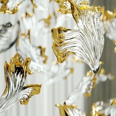 Uzun Büyük Renkli Avize Lobi Düğün Dekorasyonu Altın Varaklı Cam Avize Parçası