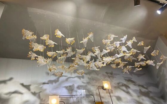 Özel Yapım Otel Lobisi Dekoratif Cam Kolye Lamba Modern Led Tavan Avize Aydınlatma Altın Varak Aksesuarları