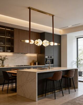 Nordik Lüks Tasarımcı Uzun Pirinç Alabaster Avize Restoran Ada Bar Çay Odası Çalışma Yaratıcı Lamba
