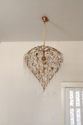 Geometrik Art Deco Büyük Boylu Kristal Kolye Çanakkale Bakır Çerçeve Lüks Lobisi Açıklama Işık Çubuğu