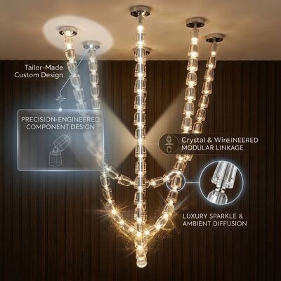 Büyük Fuaye Kristal Şerit Kolye Işıkları Avrupa Özel Avize LED 220V-240V 100W-300W Fırçalanmış Asılı